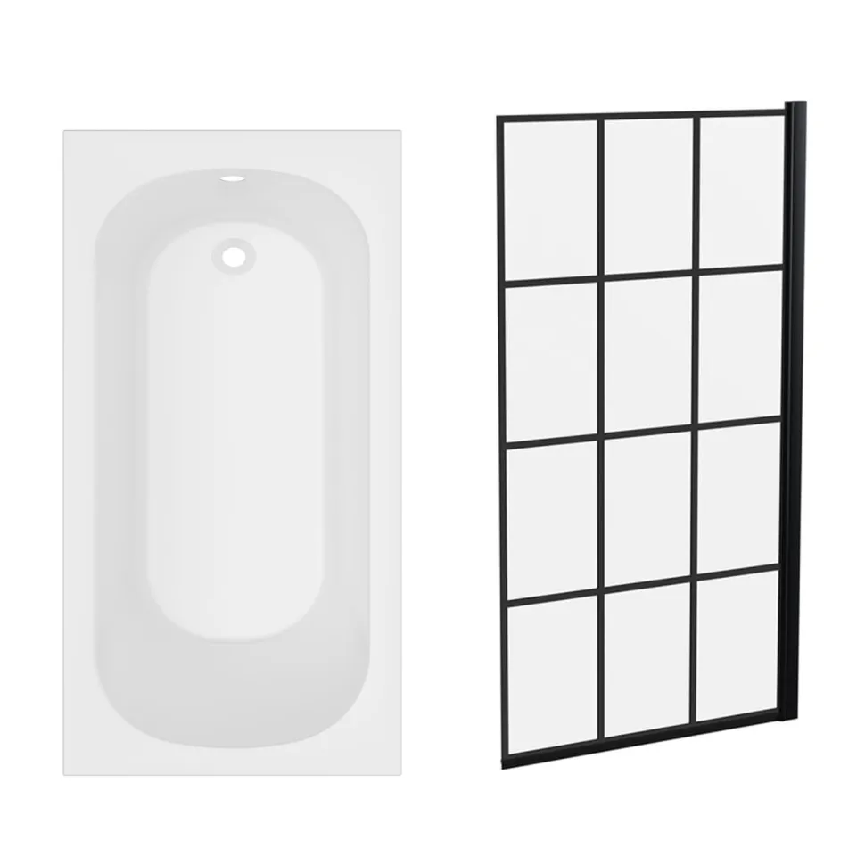 Armourcast Reinforced Single Ended Shower Bath & Matt Black Shower Screen