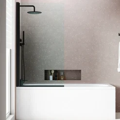 Armourcast Reinforced Single Ended Shower Bath & Matt Black Shower Screen