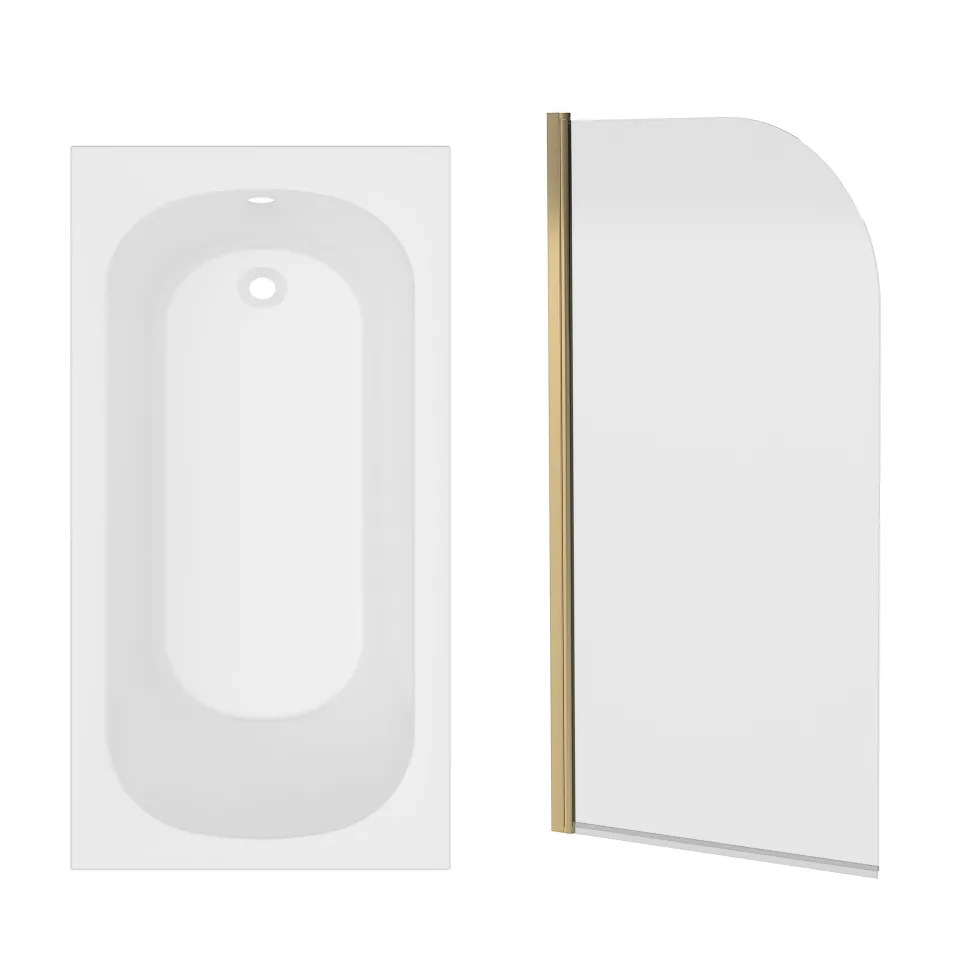 Armourcast Reinforced Single Ended Shower Bath & Brushed Brass Shower Screen