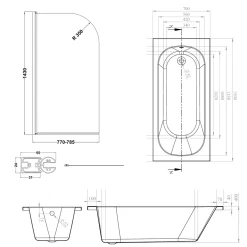 Armourcast Reinforced Single Ended Shower Bath & Brushed Brass Shower Screen