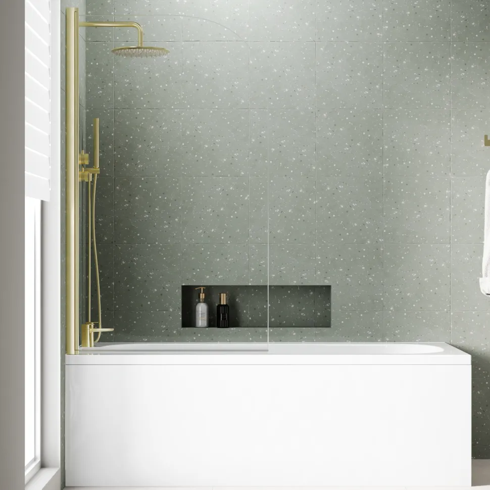 Armourcast Reinforced Single Ended Shower Bath & Brushed Brass Shower Screen
