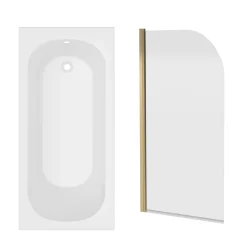 Armourcast Reinforced Single Ended Shower Bath & Brushed Brass Shower Screen