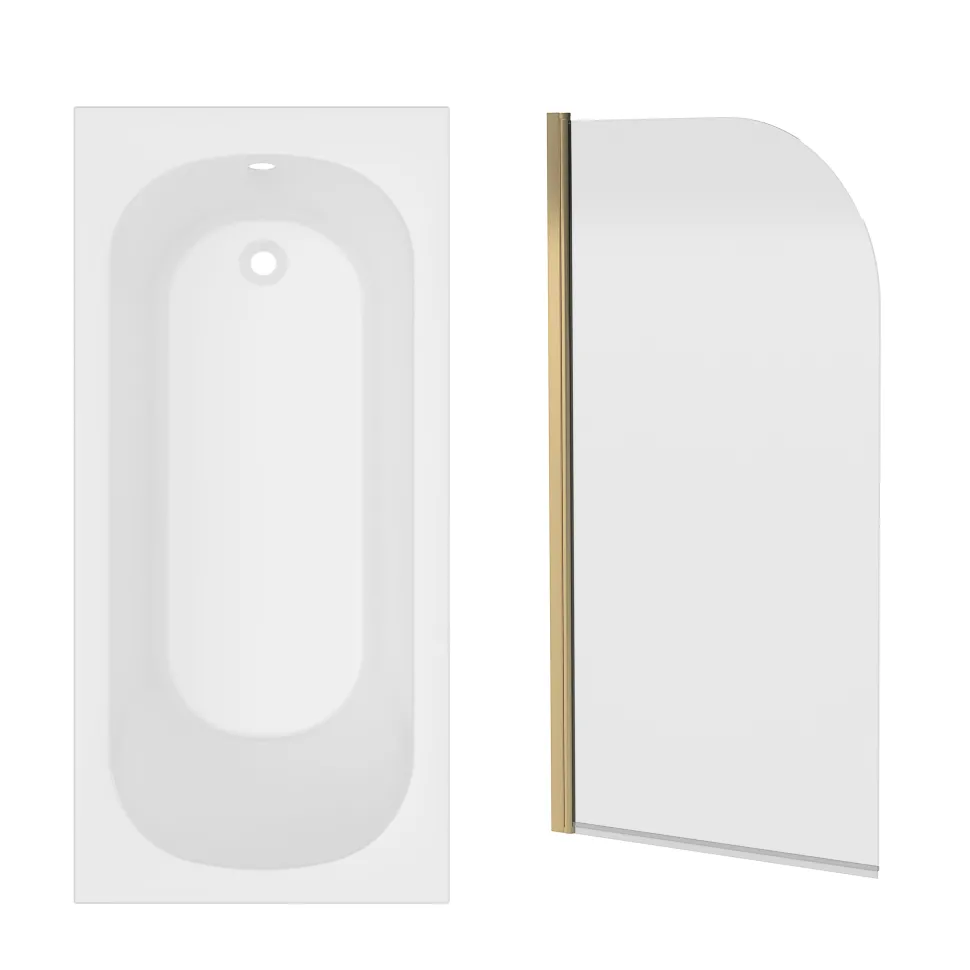 Armourcast Reinforced Single Ended Shower Bath & Brushed Brass Shower Screen