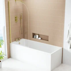 Armourcast Reinforced Slim Edge Square Single Ended Bath & Brushed Brass Shower Screen - 1700mm