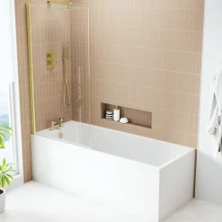 Armourcast Reinforced Slim Edge Square Single Ended Bath & Brushed Brass Shower Screen - 1700mm