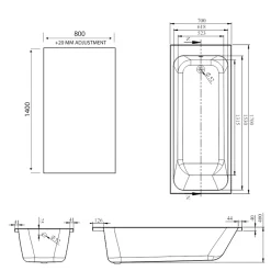 Armourcast Reinforced Slim Edge Single Ended Bath with Shower Screen - 1700mm