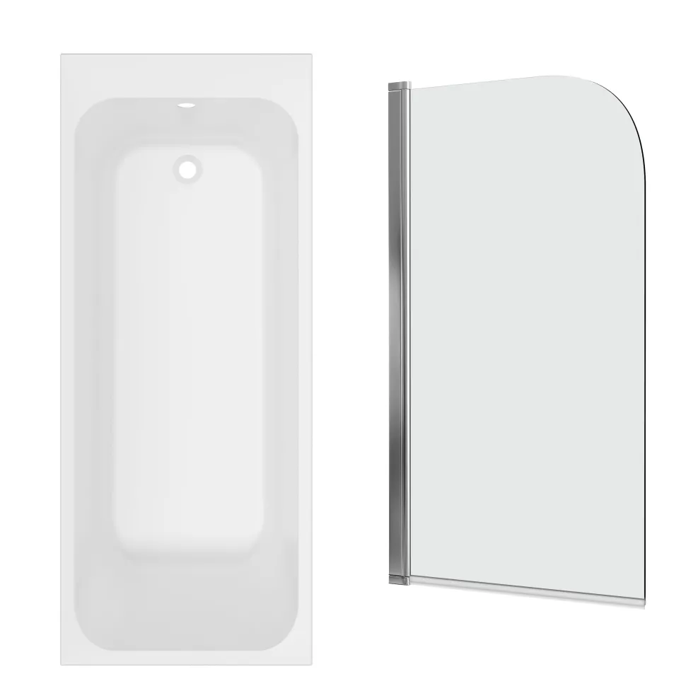 Armourcast Reinforced Slim Edge Single Ended Bath with Shower Screen - 1700mm