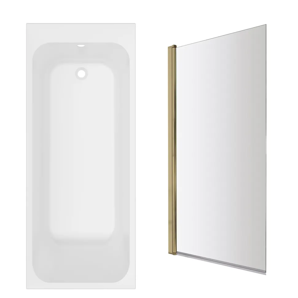 Armourcast Reinforced Slim Edge Single Ended Bath with Shower Screen - 1700mm