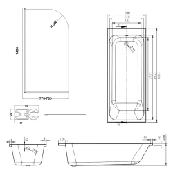 Armourcast Reinforced Slim Edge Single Ended Bath with Shower Screen - 1700mm