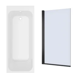 Armourcast Reinforced Slim Edge Single Ended Bath & Matt Black Shower Screen - 1700mm