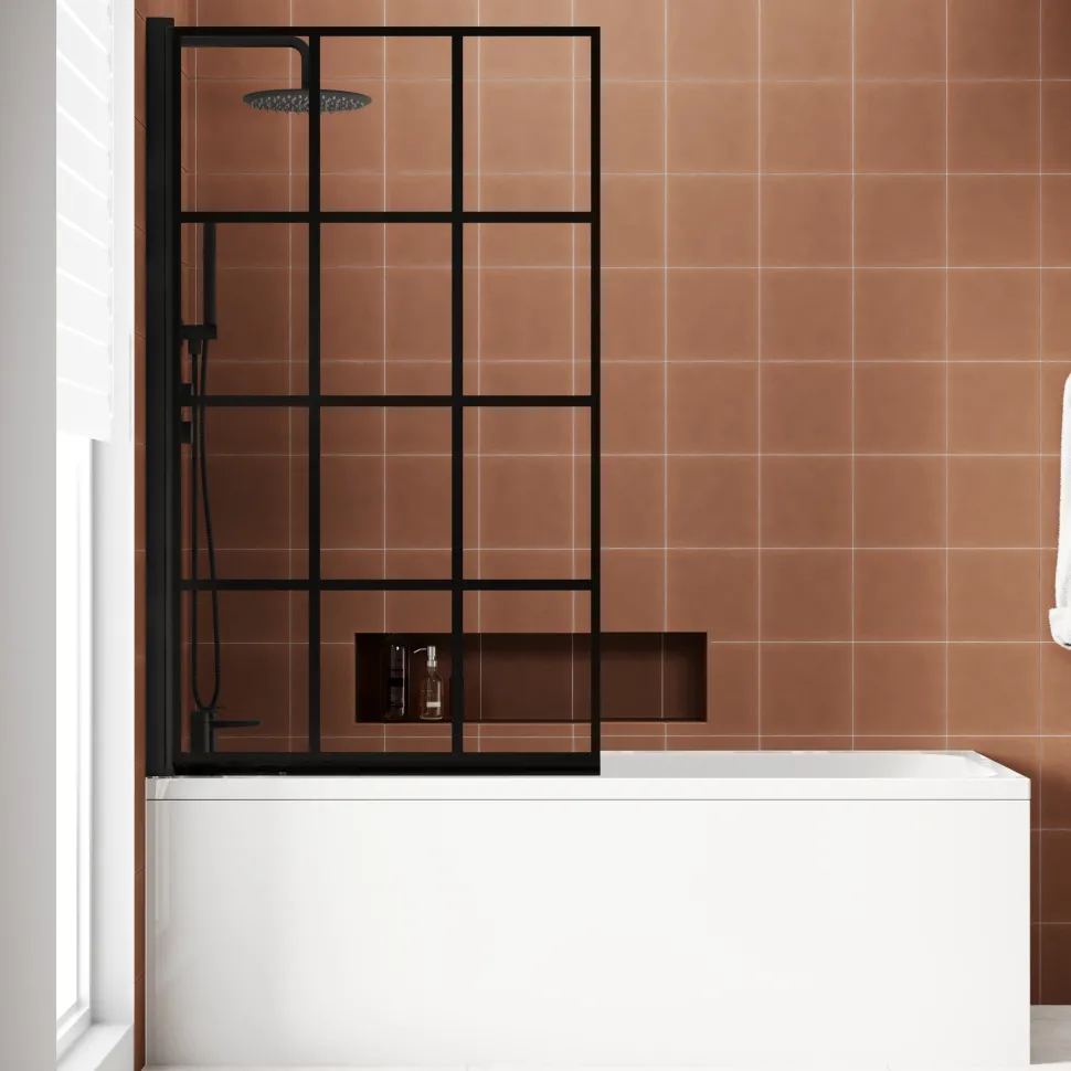 Armourcast Reinforced Slim Edge Single Ended Bath & Matt Black Shower Screen - 1700mm