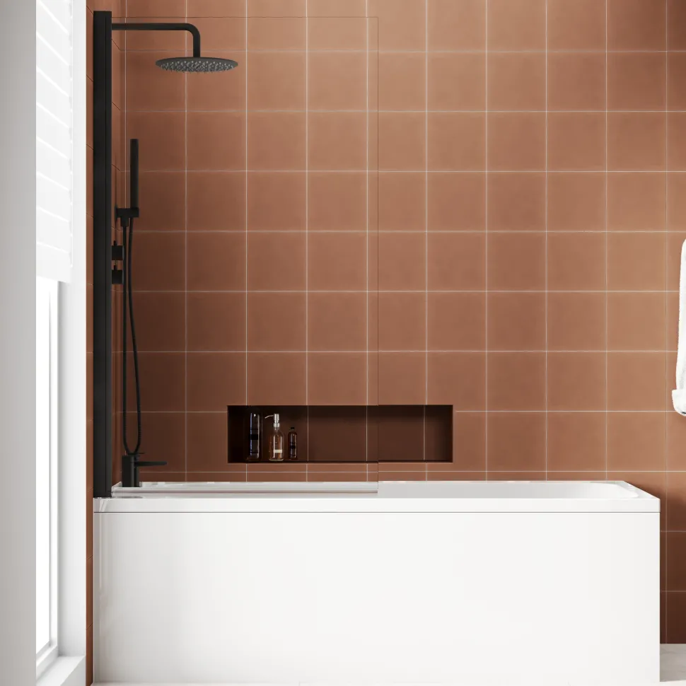 Armourcast Reinforced Slim Edge Single Ended Bath & Matt Black Shower Screen - 1700mm