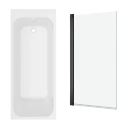 Armourcast Reinforced Slim Edge Single Ended Bath & Matt Black Shower Screen - 1700mm