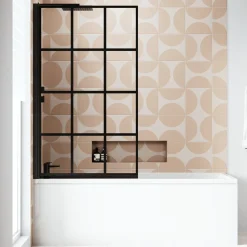 Armourcast Reinforced Slim Edge Square Single Ended Bath & Matt Black Shower Screen - 1700mm