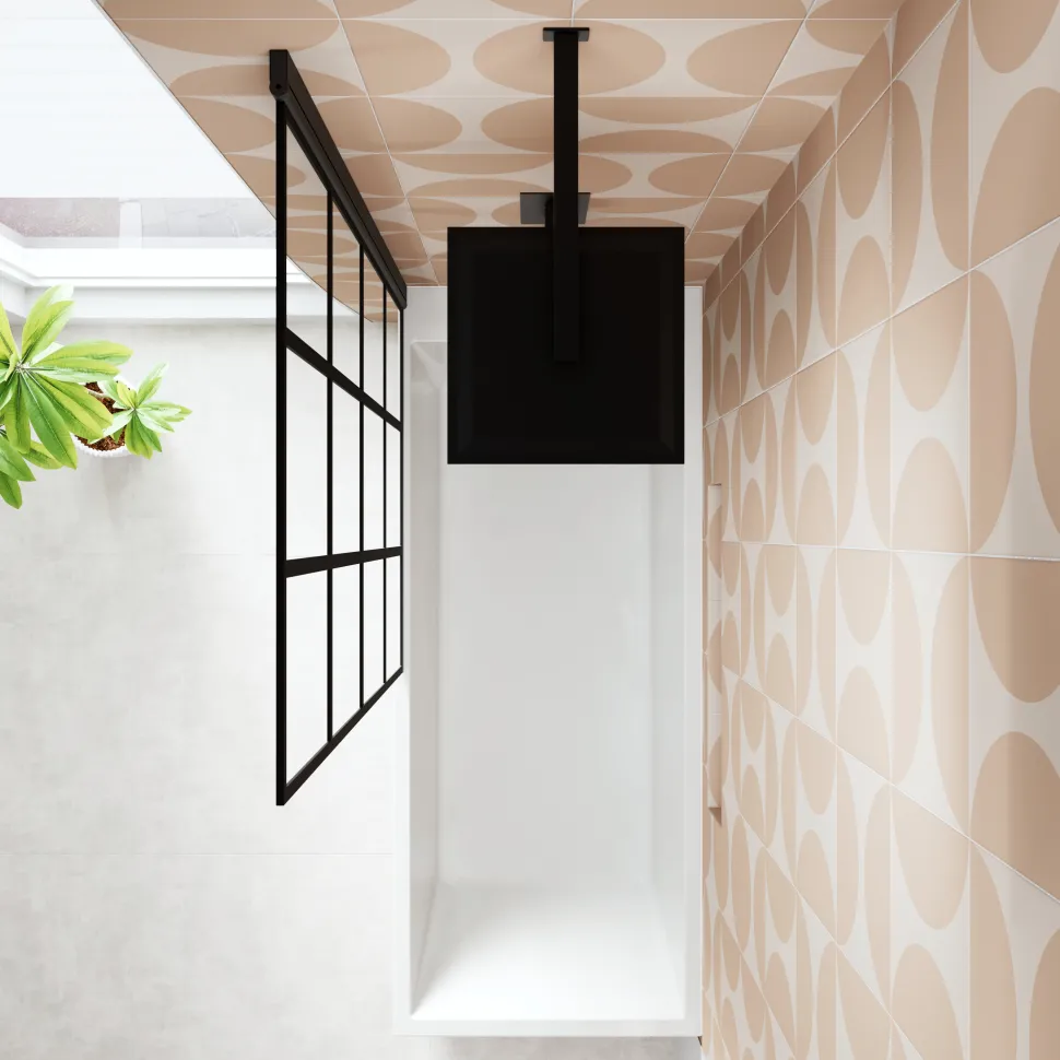 Armourcast Reinforced Slim Edge Square Single Ended Bath & Matt Black Shower Screen - 1700mm