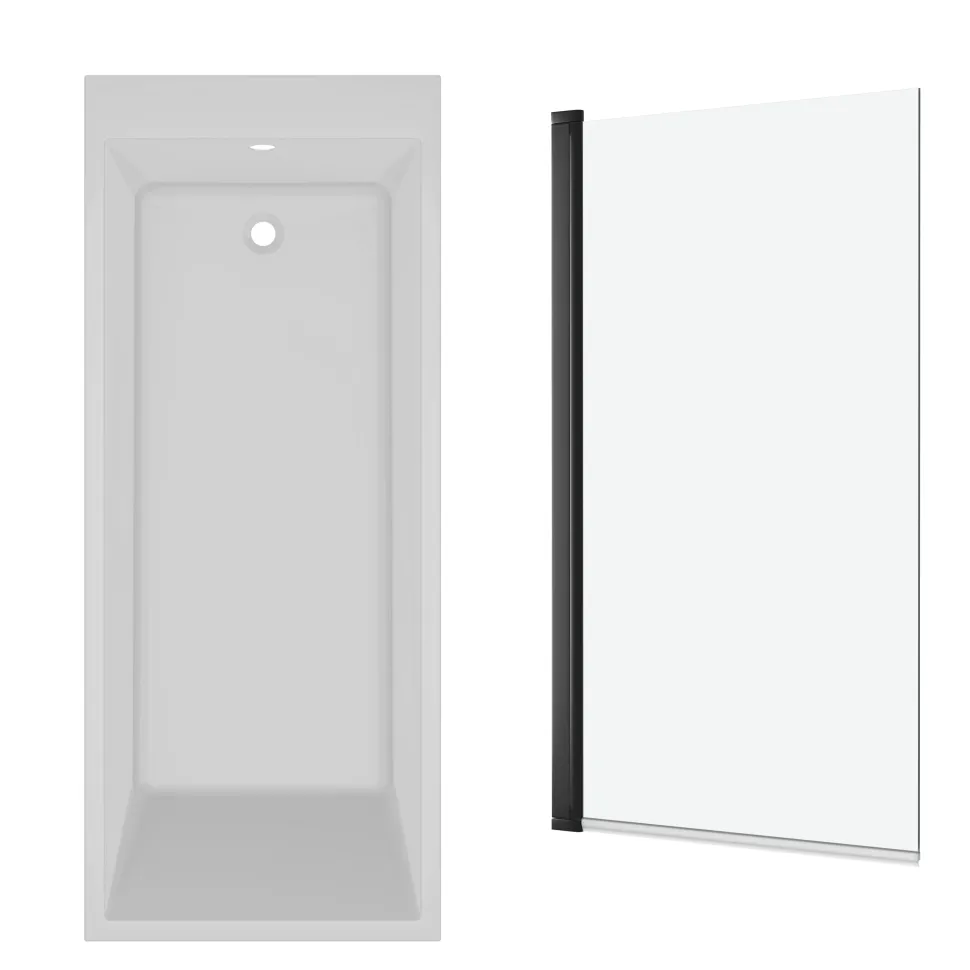 Armourcast Reinforced Slim Edge Square Single Ended Bath & Matt Black Shower Screen - 1700mm