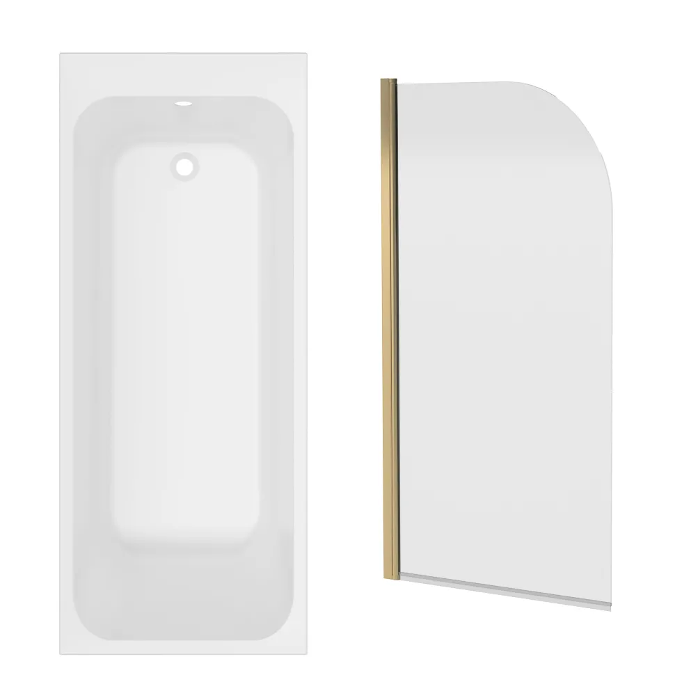 Armourcast Reinforced Slim Edge Single Ended Bath & Brushed Brass Shower Screen - 1700mm