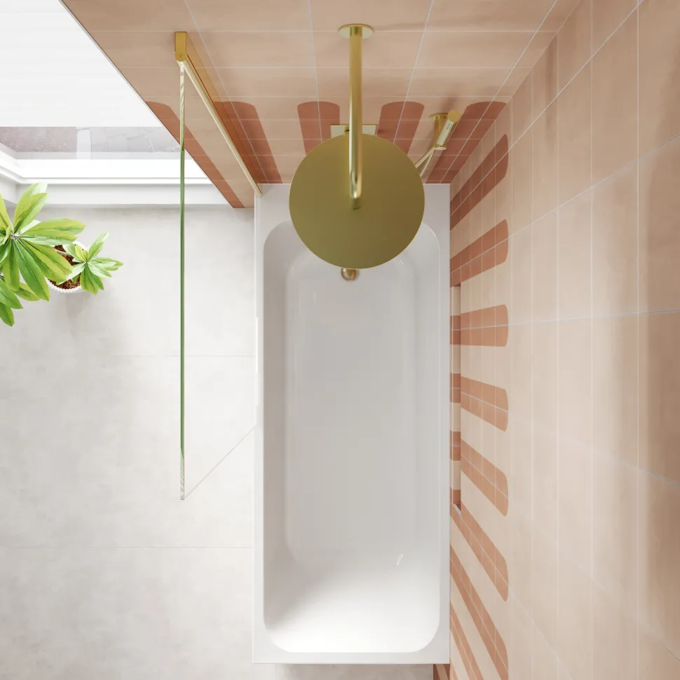 Armourcast Reinforced Slim Edge Single Ended Bath & Brushed Brass Shower Screen - 1700mm