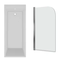 Armourcast Reinforced Slim Edge Square Single Ended Bath with Shower Screen - 1700mm