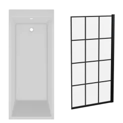 Armourcast Reinforced Slim Edge Square Single Ended Bath with Shower Screen - 1700mm