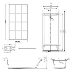 Armourcast Reinforced Slim Edge Square Single Ended Bath with Shower Screen - 1700mm