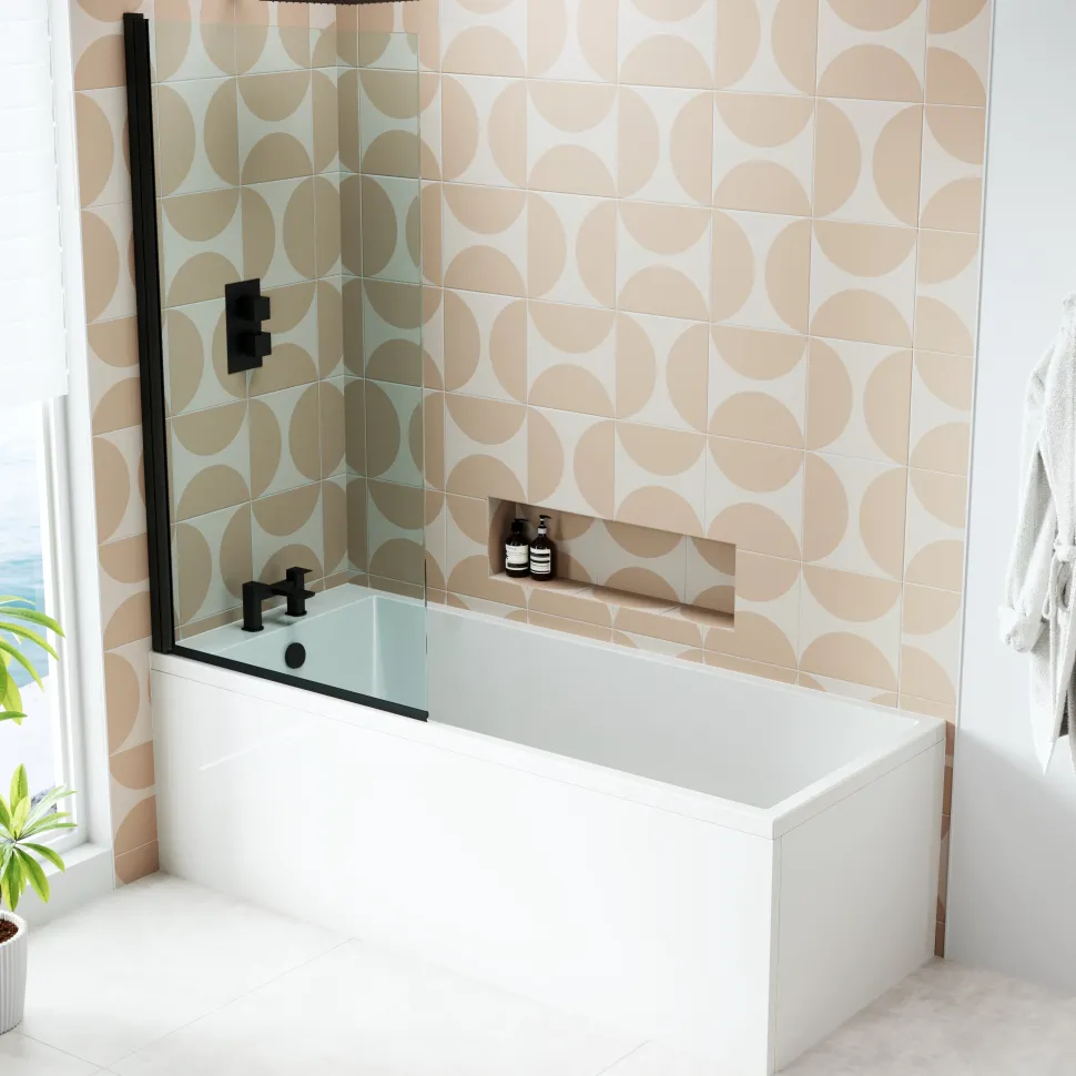 Armourcast Reinforced Slim Edge Square Single Ended Bath with Shower Screen - 1700mm