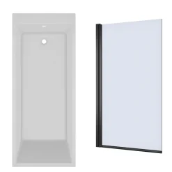 Armourcast Reinforced Slim Edge Square Single Ended Bath with Shower Screen - 1700mm