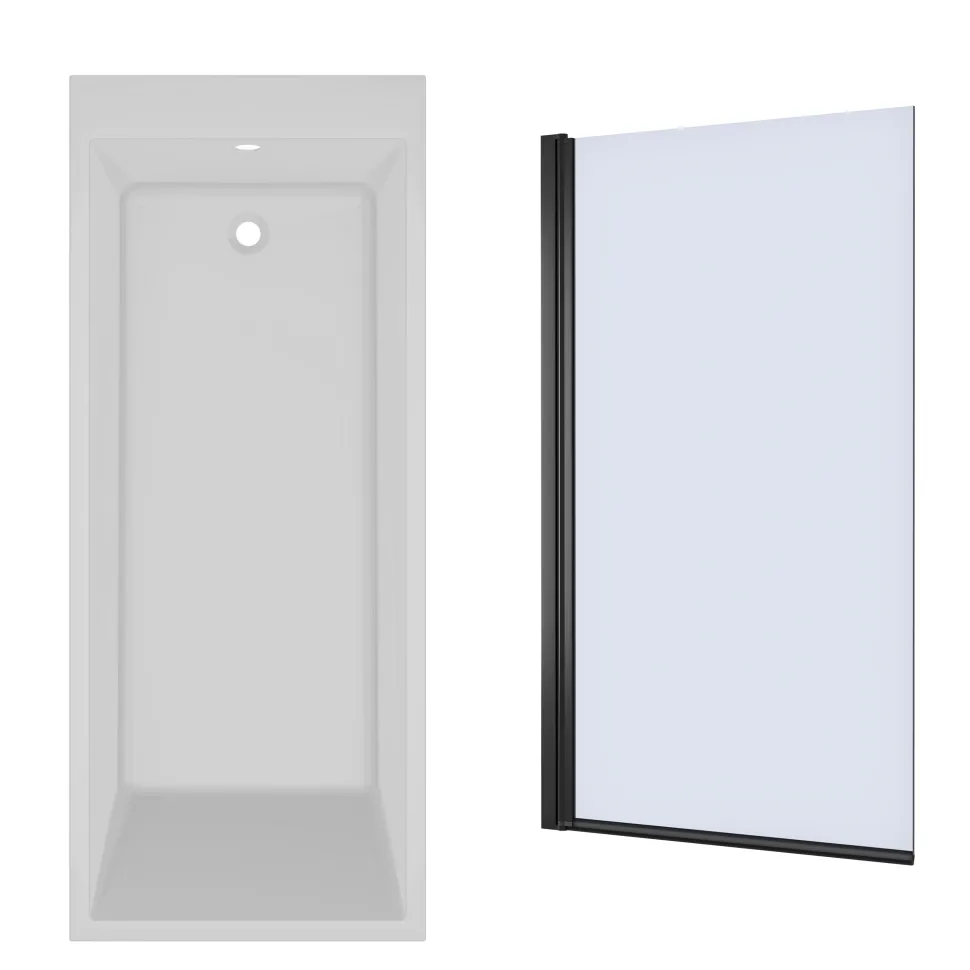 Armourcast Reinforced Slim Edge Square Single Ended Bath with Shower Screen - 1700mm
