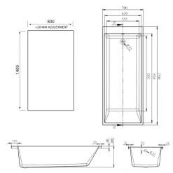 Armourcast Reinforced Slim Edge Square Single Ended Bath with Shower Screen - 1700mm