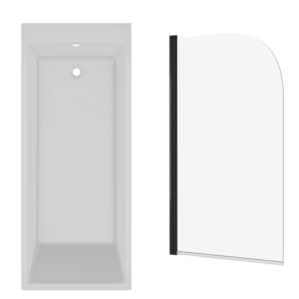 Armourcast Reinforced Slim Edge Square Single Ended Bath with Shower Screen - 1700mm