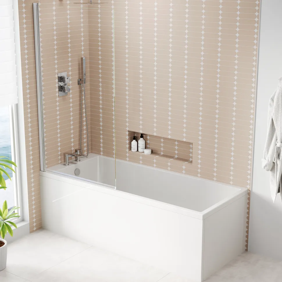 Armourcast Reinforced Slim Edge Square Single Ended Bath with Shower Screen - 1700mm