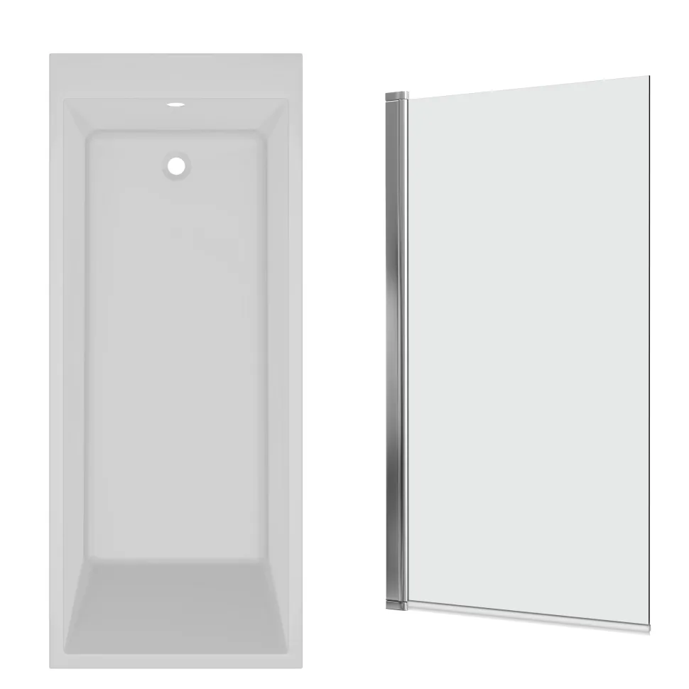 Armourcast Reinforced Slim Edge Square Single Ended Bath with Shower Screen - 1700mm