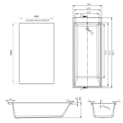 Armourcast Reinforced Slim Edge Square Single Ended Bath with Shower Screen - 1700mm
