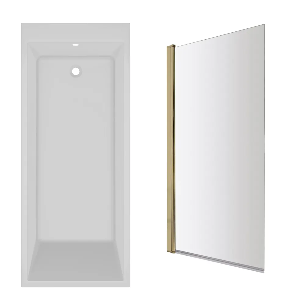 Armourcast Reinforced Slim Edge Square Single Ended Bath with Shower Screen - 1700mm
