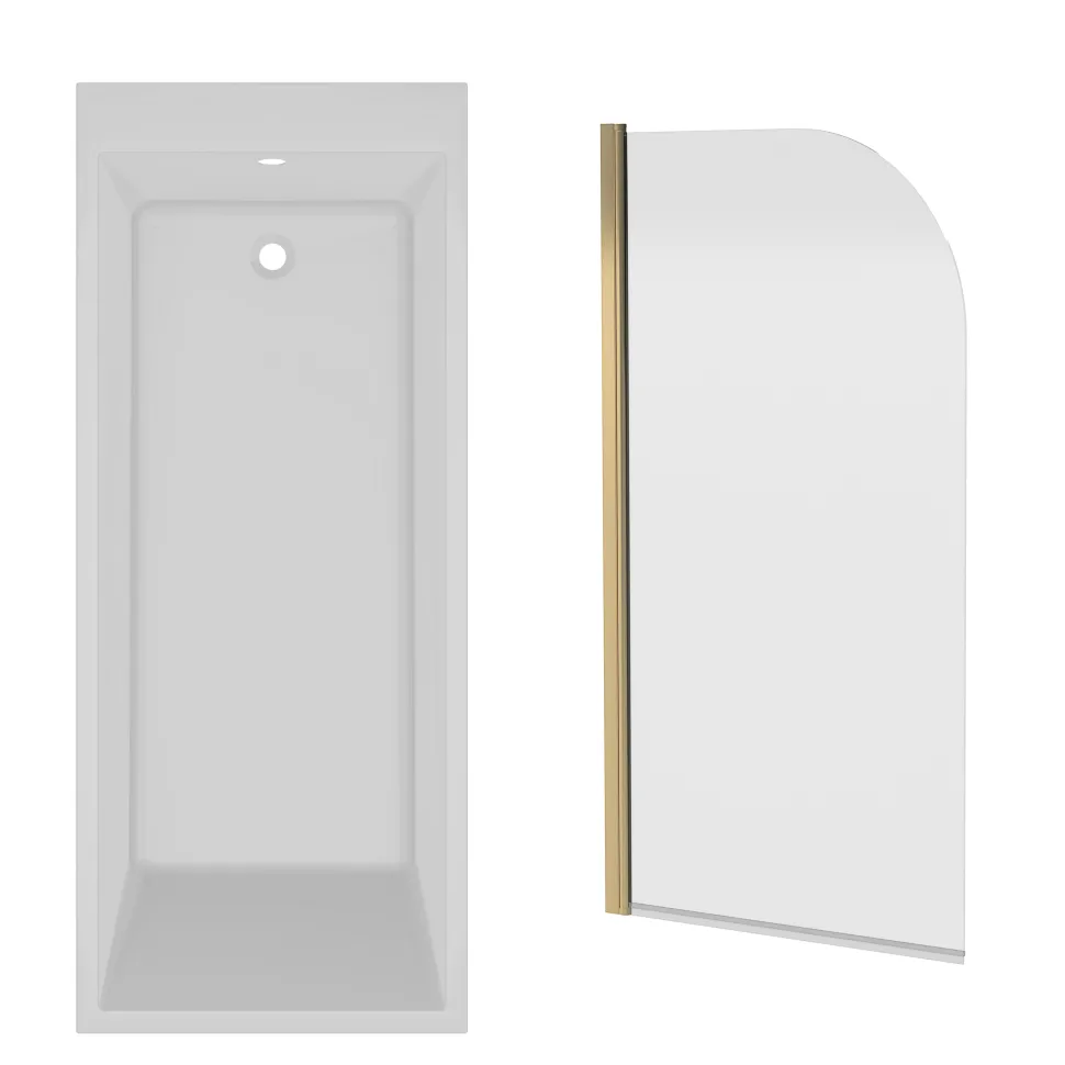 Armourcast Reinforced Slim Edge Square Single Ended Bath with Shower Screen - 1700mm