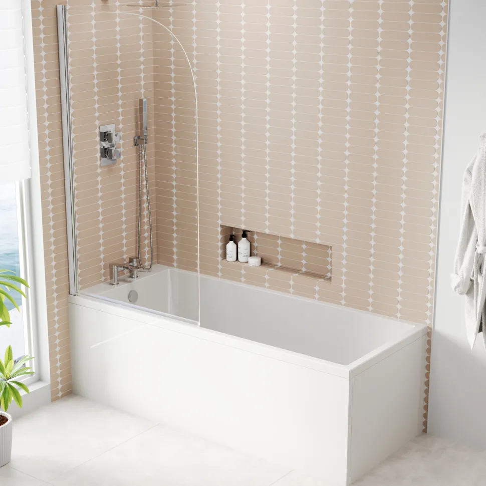 Armourcast Reinforced Slim Edge Square Single Ended Bath with Shower Screen - 1700mm