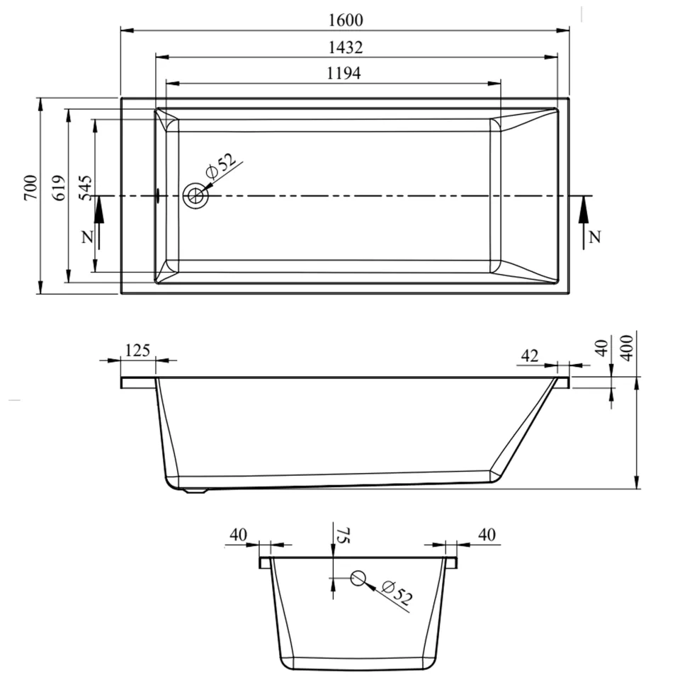 Armourcast Reinforced Slim Edge Square Single Ended Bath