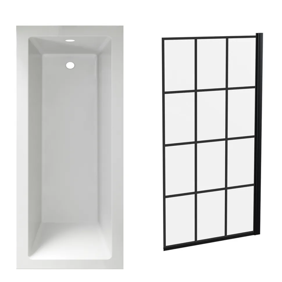 Armourcast Reinforced Straight Square Single Ended Bath & Matt Black Shower Screen