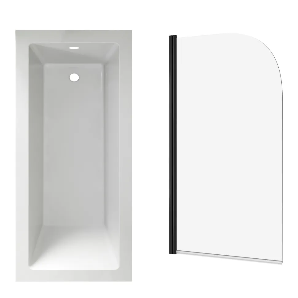Armourcast Reinforced Straight Square Single Ended Bath & Matt Black Shower Screen