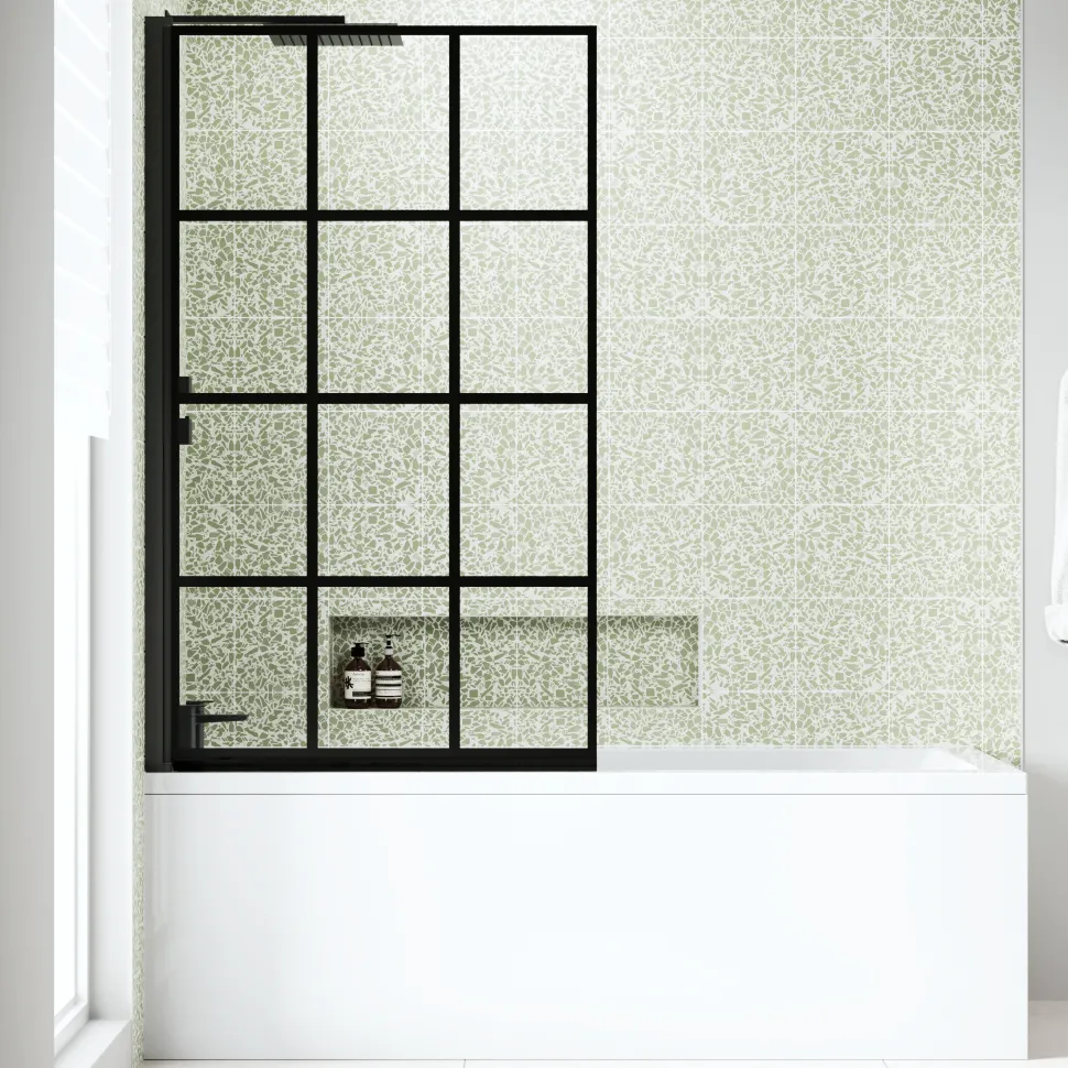 Armourcast Reinforced Straight Square Single Ended Bath & Matt Black Shower Screen