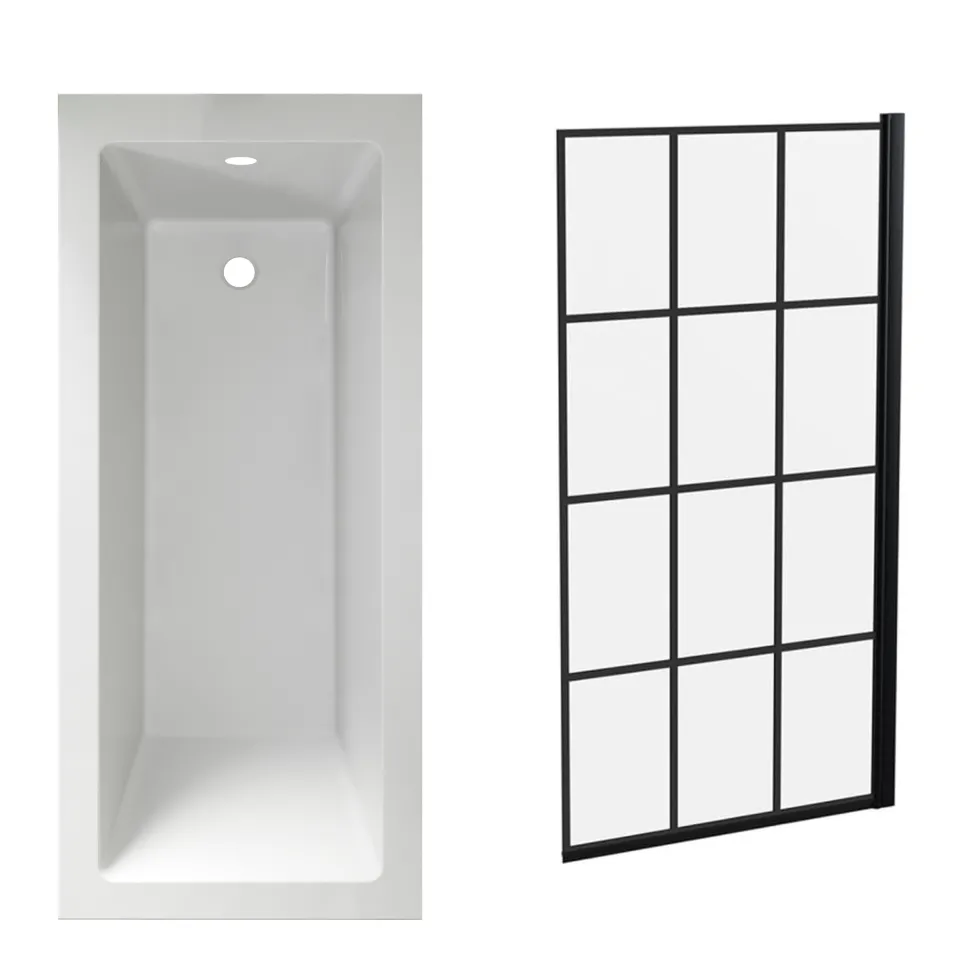 Armourcast Reinforced Straight Square Single Ended Bath & Matt Black Shower Screen