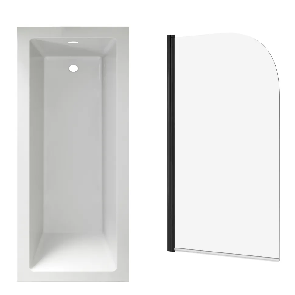 Armourcast Reinforced Straight Square Single Ended Bath & Matt Black Shower Screen
