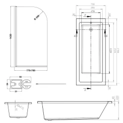 Armourcast Reinforced Straight Square Single Ended Bath & Matt Black Shower Screen