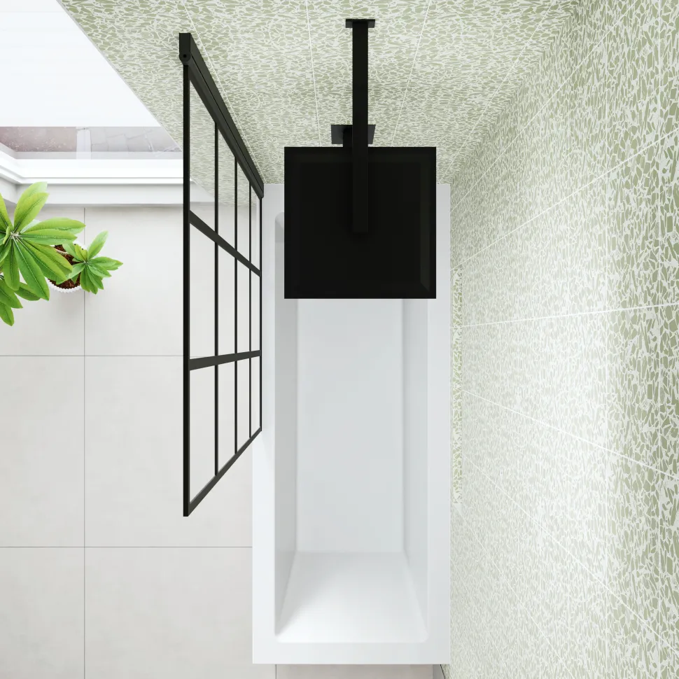 Armourcast Reinforced Straight Square Single Ended Bath & Matt Black Shower Screen