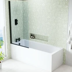 Armourcast Reinforced Straight Square Single Ended Bath & Matt Black Shower Screen