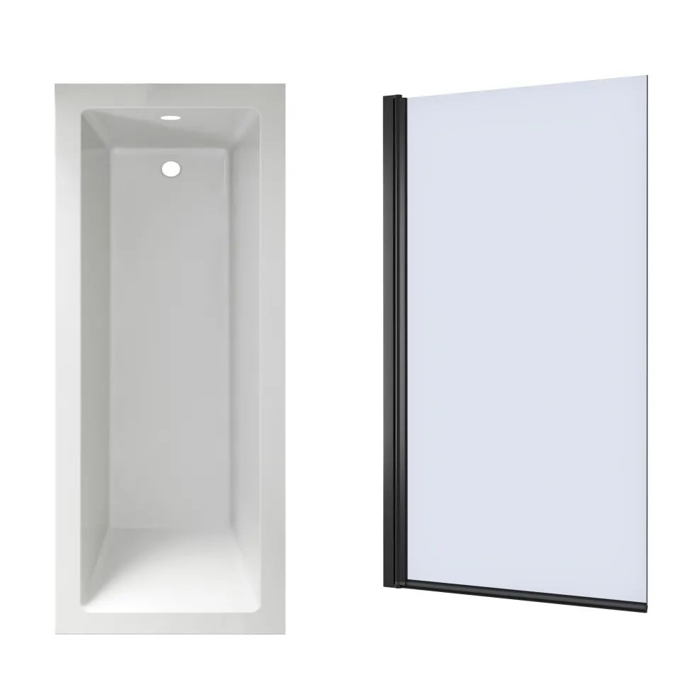 Armourcast Reinforced Straight Square Single Ended Bath & Matt Black Shower Screen
