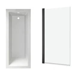 Armourcast Reinforced Straight Square Single Ended Bath & Matt Black Shower Screen