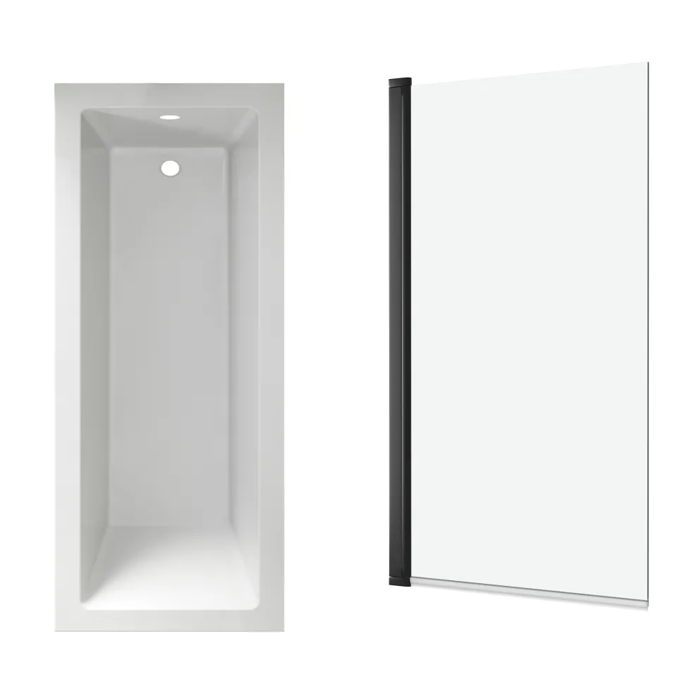 Armourcast Reinforced Straight Square Single Ended Bath & Matt Black Shower Screen