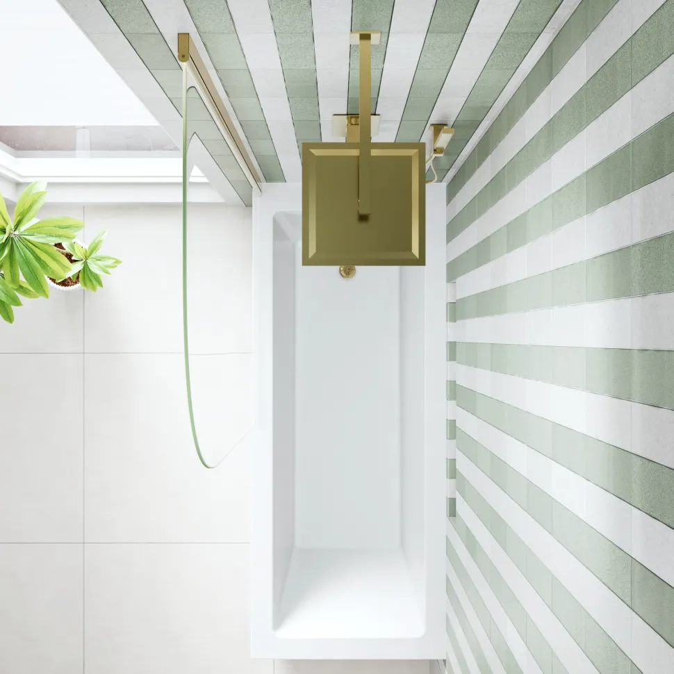 Armourcast Reinforced Straight Square Single Ended Bath & Brushed Brass Shower Screen
