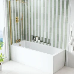 Armourcast Reinforced Straight Square Single Ended Bath & Brushed Brass Shower Screen